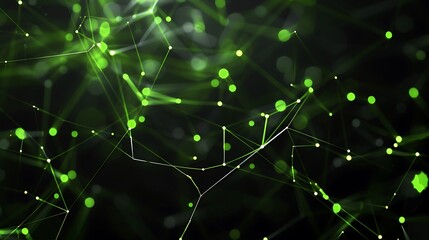 A modern technology template with a Plexus background in black and neon green, simple and high-quality image