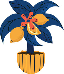 Illustrated Potted Lemon Tree Vector