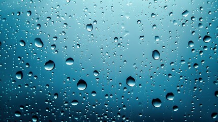 Raindrops on Blue Glass Window - Macro Photography