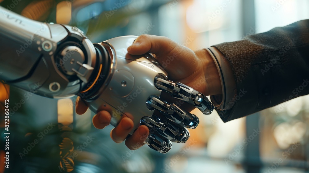 Aufkleber robot and human hands touching medical data network connections, ai robots diagnosing and treating p