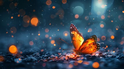 Fototapeta premium The life cycle of an insect, its transformation from caterpillar to butterfly, and the concept of business transformation is depicted in this digital futuristic style.