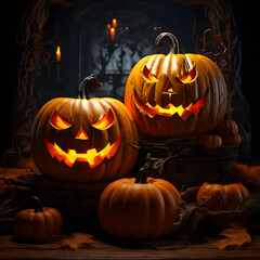 Fototapeta premium halloween jack o lantern, pumpkins decoration 