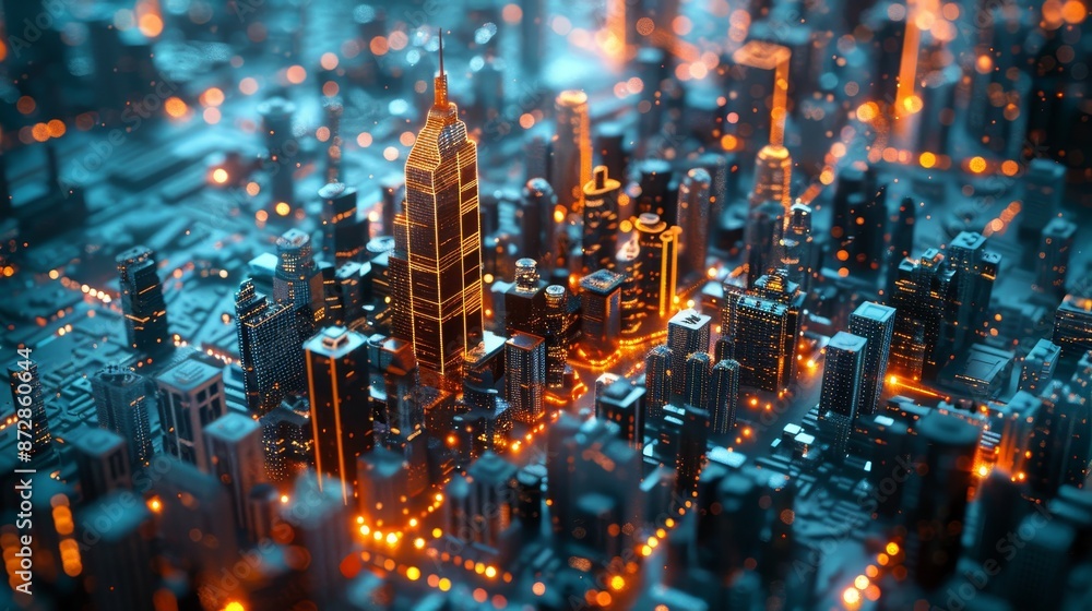 Aufkleber an overview of a wifi smart city or network. low poly wireframe illustration of a building automatio