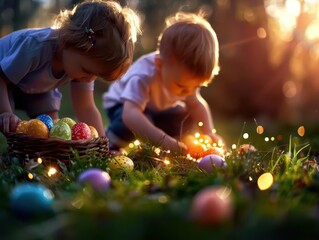 Easter egg hunt in a lush park