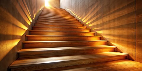 Fototapeta premium Staircase illuminated by golden light, wooden stairs bathed in warm glow , golden, light, staircase, wooden, warm, glow