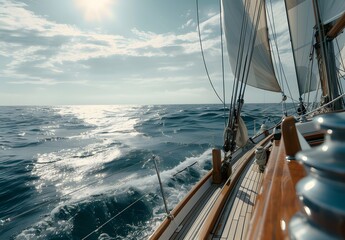 Sailing Yacht Deck View with Ocean Waves