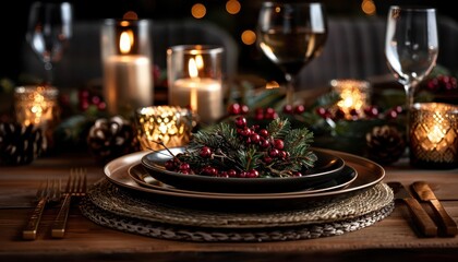 Naklejka premium Elegant Christmas table setting