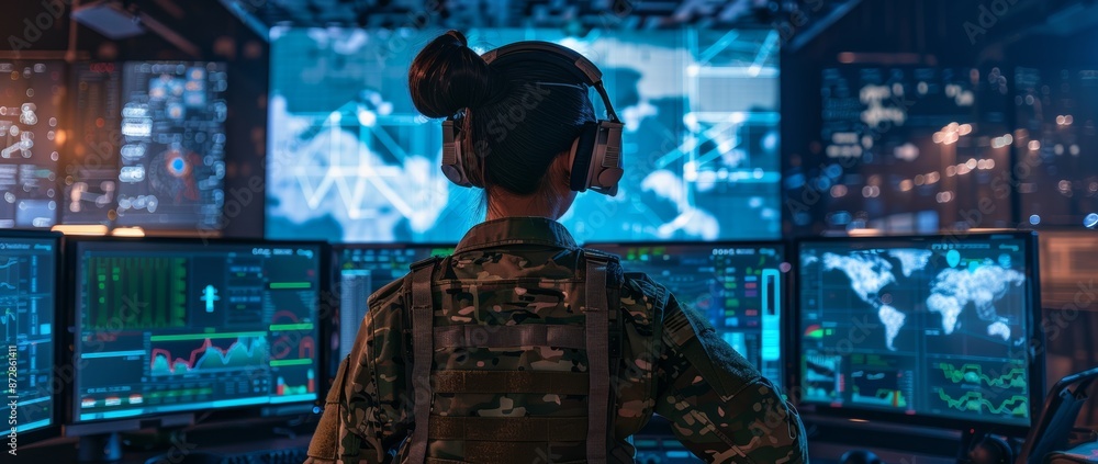 Poster Providing technology and army communications assistance in a city tracking operation by monitoring and controlling national security, technology, and military communications.