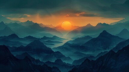 Obraz premium Chinese wind wallpaper, ink wash, modern Chinese style, landscape paintings, golden brushstrokes, paintings, posters, and cards are all incorporated into this abstract background.