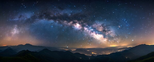 Fototapeta premium Milky Way Galaxy Over Mountains Night Sky