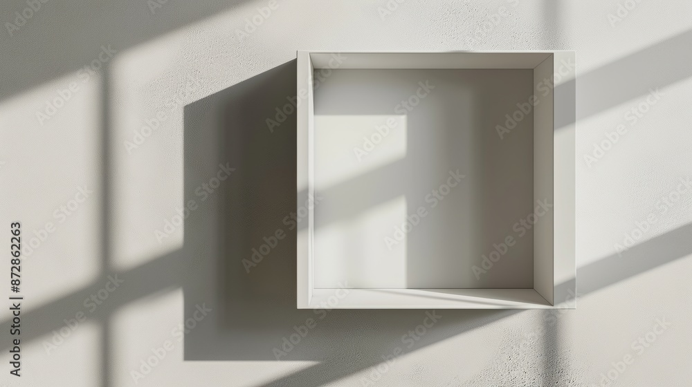 Poster blank white cube from the top front far side angle. 3d illustration isolated on white.
