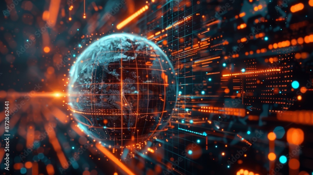 Poster a digital globe with futuristic elements, an internet-of-things concept
