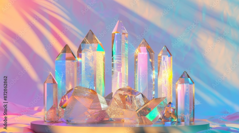 Poster Abstract background with iridescent gem stones. Modeled in 3D...