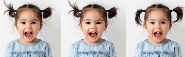 Happy excited amazed open-mouthed kid child girl portrait