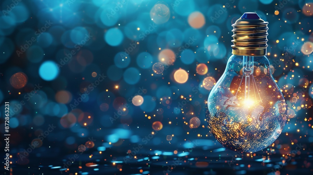 Aufkleber Concept of OOAI business model with glowing blue light bulb on a cogwheel. Low poly style design. Geometric background. Wireframe light connection structure. Modern 3D graphic. Vector.