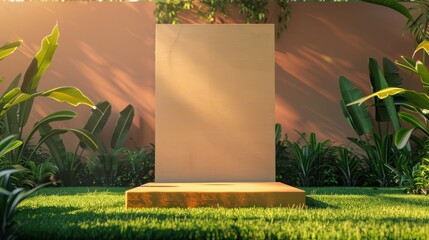 Elegant podium on luxurious lawn, vibrant billboard mockup, and sophisticated colors. Perfect for elite gatherings.