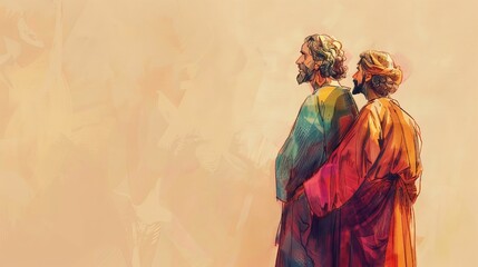 Fototapeta premium 1 Chronicles,Ministering Before the Ark,David's Psalm of Thanks and Ministering, Biblical Illustration, Beige Background, Copyspace