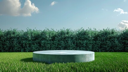 Elegant podium on luxurious lawn, vibrant billboard mockup, and sophisticated colors. Perfect for elite gatherings.