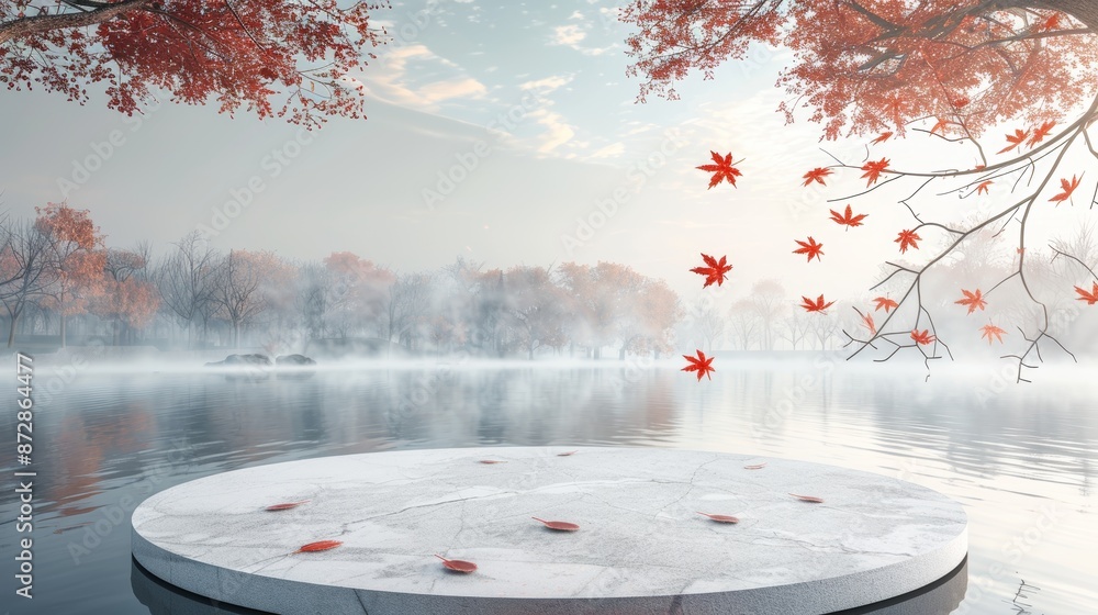 Poster It creates the perfect backdrop for displaying autumn-themed products. The scene is rendered in three dimensions.