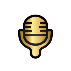 Golden classic vintage microphone or gold mic podcast radio icon with black outline. Vector illustration