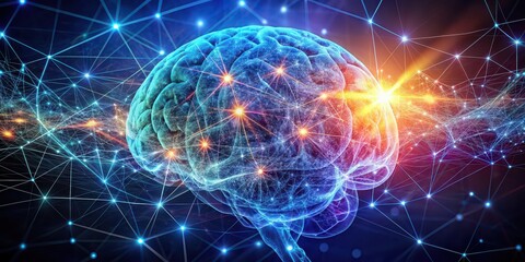 Innovative visualization of human brain with radiant neural connections, brain, human, neuroscience