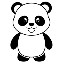 Solid black outline panda animal Vector Illustration: Adorable Feline Design
