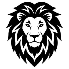 Solid black outlinelion head animal Vector Illustration: Adorable Feline Design