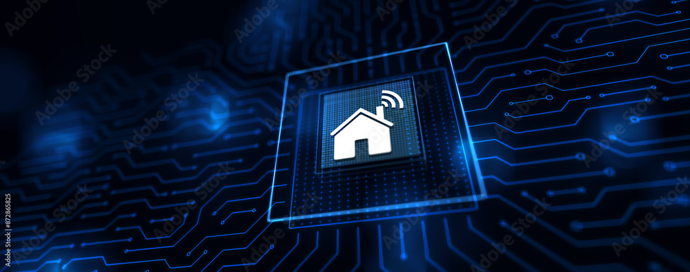 Aufkleber smart home control panel on virtual screen. iot and automation technology concept.