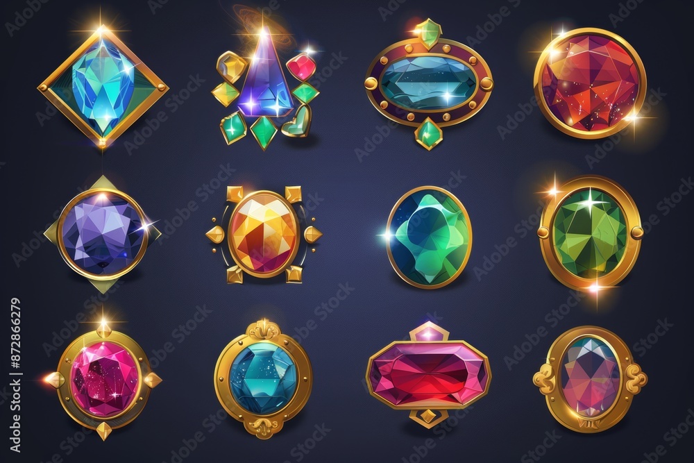 Poster illustration of a golden fantasy game border ui button frame. isolated on a white background.