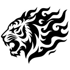 Fiery tiger head tattoo silhouette