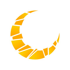 Yellow broken crescent moon night magic icon vector design