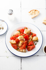 Traditional Italian salad with tomatoes and bread