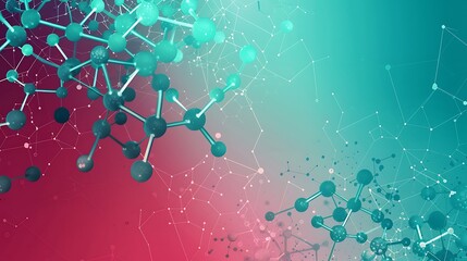 A science presentation template with a bright Plexus background in red and teal, clean and high-quality design