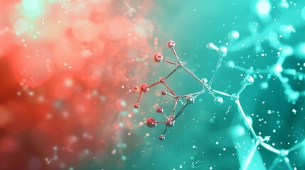 A science presentation template with a bright Plexus background in red and teal, clean and high-quality design