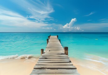 Fototapeta premium Wooden Pier on Tropical Beach with Turquoise Sea