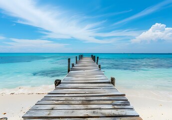 Wooden Pier Leading To Turquoise Sea