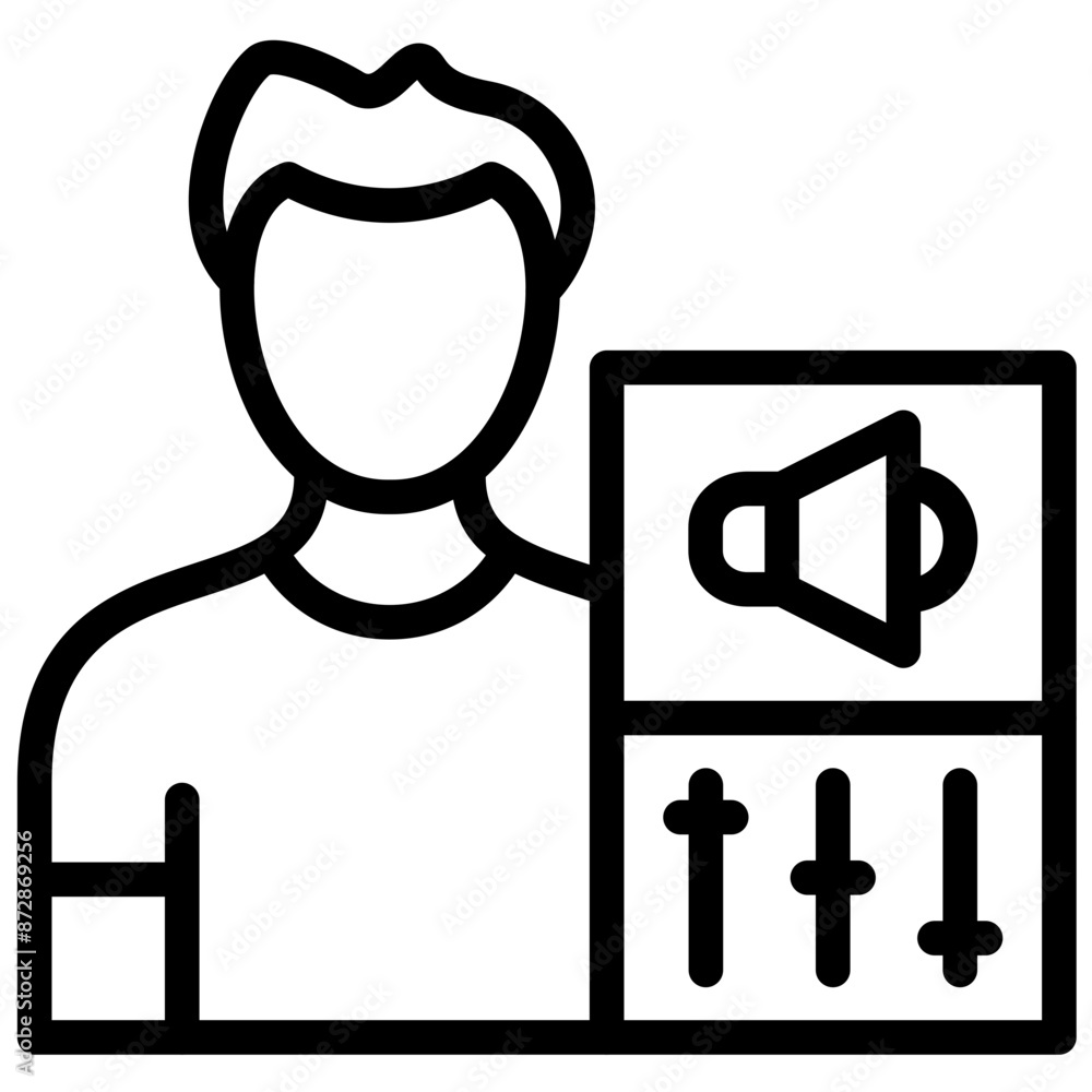 Sticker sound engineer male vector icon illustration of filmmaking iconset.