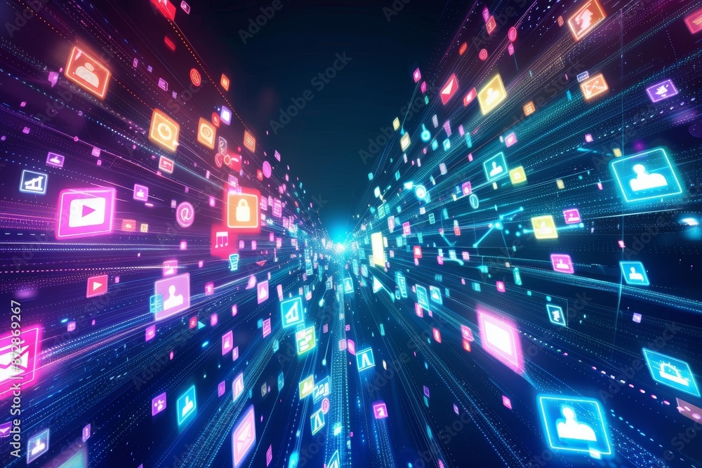 Poster online social network. streaming video. digital content concept. nft. non-fungible token. online soc