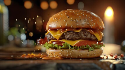 hamburger on black background