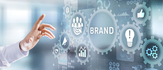 Brand words cloud on virtual screen. Branding, Marketing and Advertising concept.