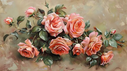 Oil Painting of Roses with Detailed Petals