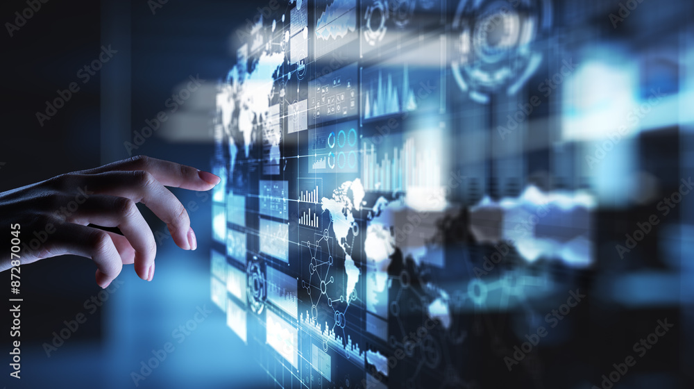 Poster business intelligence dashboard with graph and icons. big data. trading and investment. modern techn