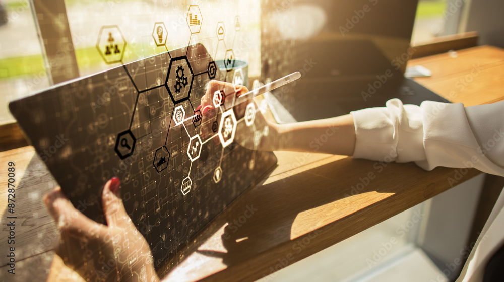 Poster automation system structure on virtual screen. smart manufacturing technology and internet of things