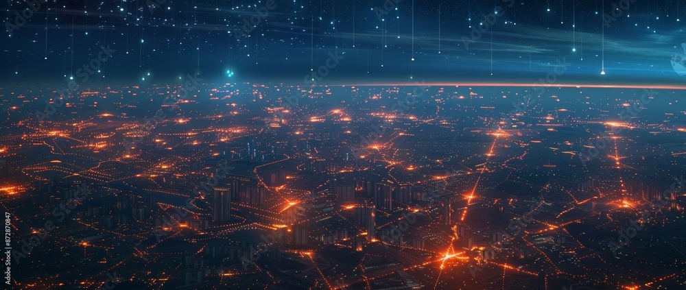 Poster smart cities and wireless communication networks, abstract image visuals, the internet of things