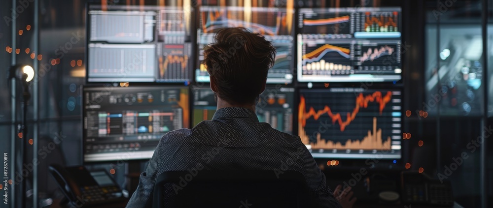 Poster Data analysts use IT systems and dashboards to analyze data and monitor KPIs and metrics connected to the database for technology, operations, sales, and finance