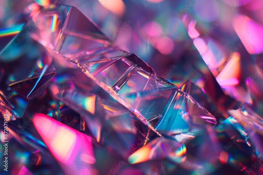 Poster a macro shot of fragmented glass with colorful lights creating a mesmerizing effect. abstract trendy