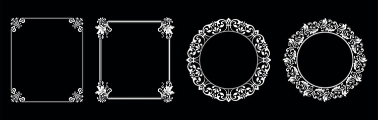 Set of decorative frames Elegant vector element for design in Eastern style, place for text. Floral black and white borders. Lace illustration for invitations and greeting cards.