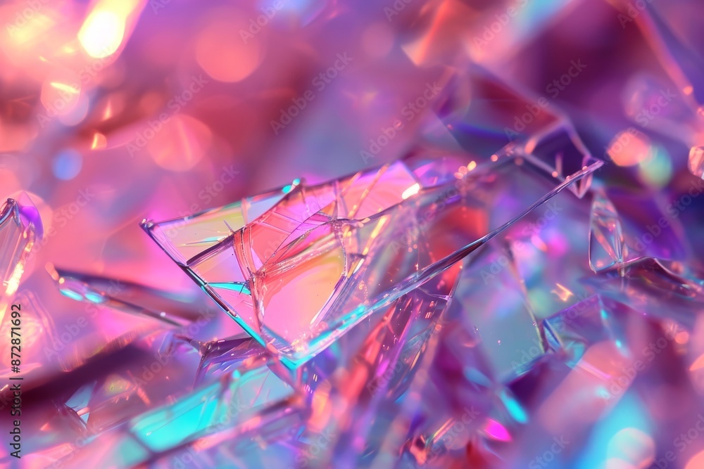 Poster a macro shot of fragmented glass with colorful lights creating a mesmerizing effect. abstract trendy