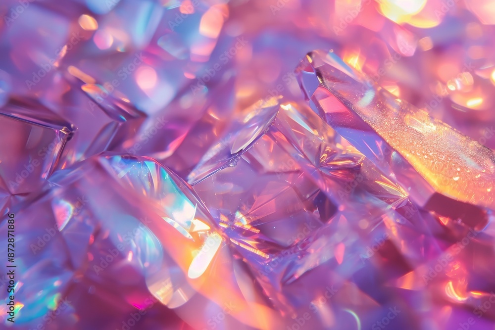 Poster a close up of shattered glass with vibrant lights reflecting off the surface.. abstract trendy patte