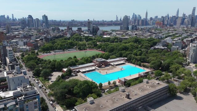 Flying clockwise around McCarren Park in Brooklyn